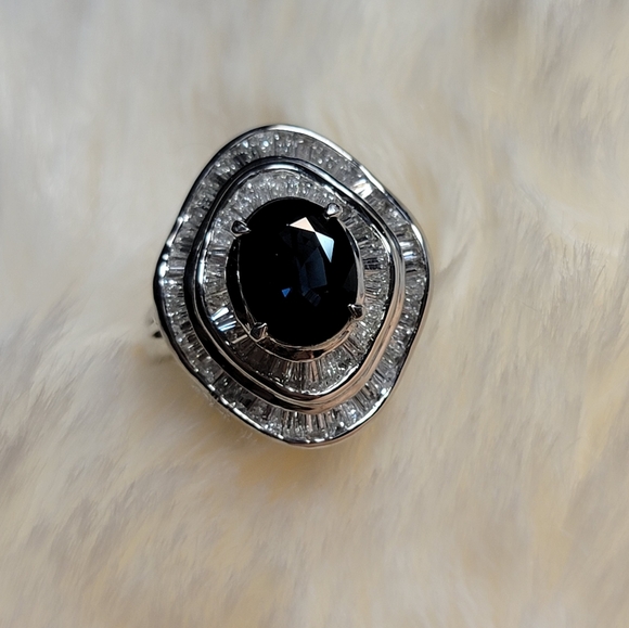 Pt 900 Sapphire ring - Picture 3 of 6